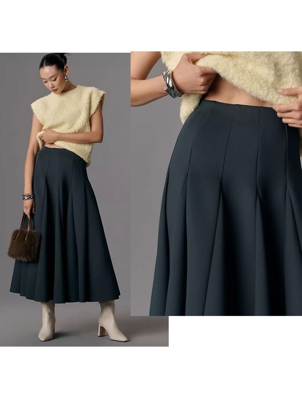 Anthropologie Maeve Holly Green Scuba Godet Maxi Skirt Sz S NWT new with tag - Picture 3 of 11